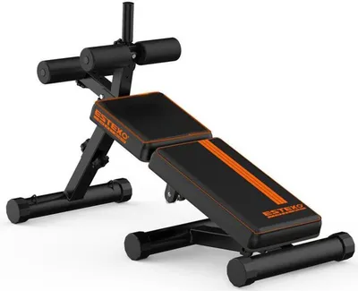 Produktbild von ESTEXO Hantelbank Flachbank Sit-Up Bank – verstellbare Lehne, max. 150 kg Belastbarkeit, 5 cm dicke Liegefläche (100x28 cm), Gesamtmaße 142x34x103 cm, 11 kg, Heimtraining