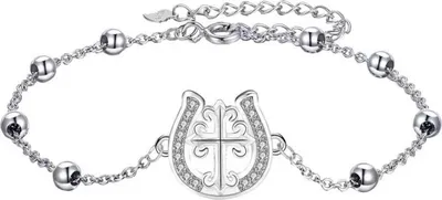 Image de 925 argent sterling fer à cheval croix bracelet dames cadeau fête des mères