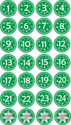 Produktbild von INDIGOS UG - Aufkleber rund 30x30mm  für Adventskalender 1 to 24 - grün + Bonus Vintage Style - Labels - Stickers - Weihnachtskalender - Weihnachten - Advent - rund - zum Aufkleben
