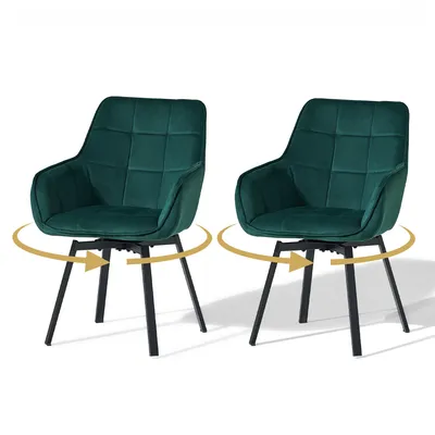 Image de Lot de 2 chaises de salle à manger CLIPOP pivotantes avec assise rembourrée en velours, chaises pour salle à manger et cuisine, vert