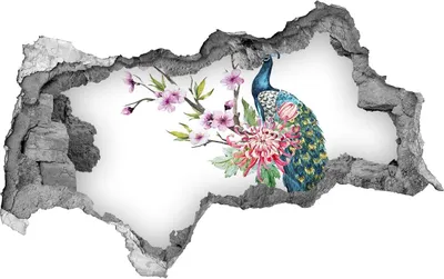 Produktbild von Selbstklebender Loch-3D-Aufkleber 95x73 cm Pfau und Blumen