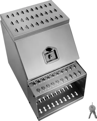 Produktbild von SucceBuy Sattel-Trittkasten, 457x695x645 mm, Werkzeugkasten zur Seitenmontage, Aufbewahrungskasten mit T-Griff, Schloss & Schlüsseln für LKW und Anhänger