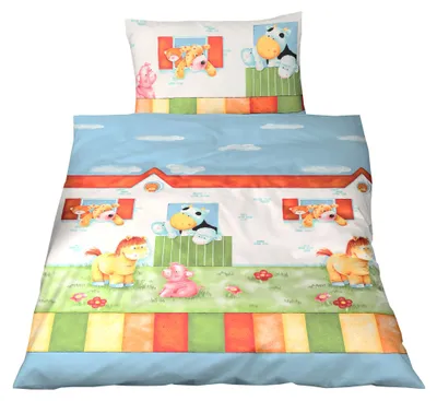 Produktbild von JACK Fein Biber Baby Bettwäsche 2 tlg. 100x135cm Hoftiere Bauernhof Bunt mit RV