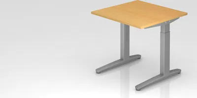 Produktbild von Schreibtisch Mika | Buche | Silber Gestell | BxT 80x80cm | Arbeitshöhe 65-85cm | höhenjustierbar, 1cm Raster | C-Fuß-Gestell | Rechteckform
