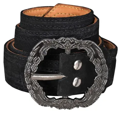 Produktbild von Herren Trachtengürtel aus Echtleder Trachten Lederhosen Gürtel mit Trachten Schnalle, Größe:58-60, Farbe:Schwarz