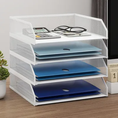 Produktbild von Briefablage 4 Ablagen, Dokumentenorganizer, weiß, Metall Mesh, für Schreibtisch