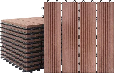 Obrázok produktu pre Dlaždice WPC Terasa a balkónové dlaždice 11x Montovateľná drevená optika Záhradná kliková dlaždica Spolu cca 1m² (30x30cm/kus, hnedá) CEEDIR