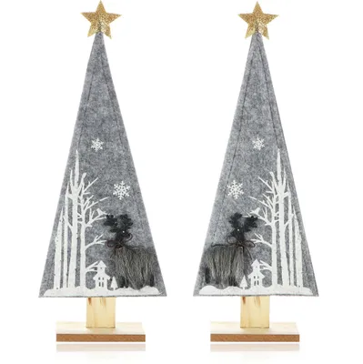 Produktbild von COM-FOUR® 2x dekorativer Aufsteller für Weihnachten - Tannenbaum aus Filz mit Fuß aus Holz - Weihnachtsbaum als Deko für Tisch und Fenster