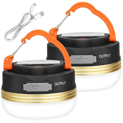 Produktbild von LED Campinglicht 2 Stück 5 LEDs 3 Lichtmodi 1800mAh Akku Magnet Haken Zeltlampe Outdoor Notbeleuchtung wiederaufladbar USB