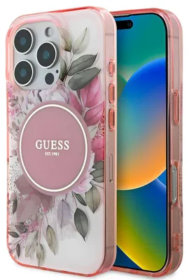 Immagine prodotto di Guess Guhmp16Xhfwbdcep Custodia rigida per Iphone 16 Pro Max6.9 Różowy/Rosa Fiore Iml e Cerchio Tonale Magsafe