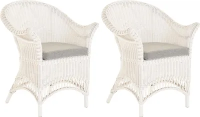 Zdjęcie produktu dla KRINES HOME Zestaw 2 bardzo szerokich foteli rattanowych wiejski fotel wiklinowy naturalny fotel rattanowy fotel wiklinowy ogród zimowy (biały)