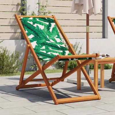 Produktbild von "2026 Promotion" Strandstuhl Klappbar Blattmuster Massivholz Eukalyptus Stoff - Gartenstühle CC22323