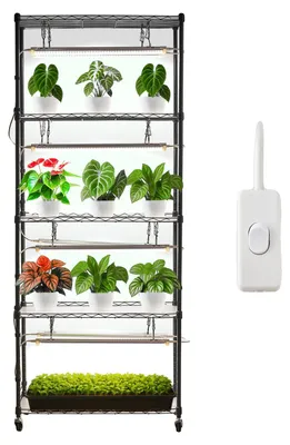 Produktbild von VEVOR Pflanzenregal mit Pflanzenlicht, 4-stöckiger Indoor-Pflanzenständer, 150 cm hoher Pflanzenpräsentationsregal mit Rollen, 90W 3-Farben Vollspektrum Pflanzenlichter, robuster Metall-Blumentopfhalter für die Anzucht, 75x35x180 cm (DIY-Design)
