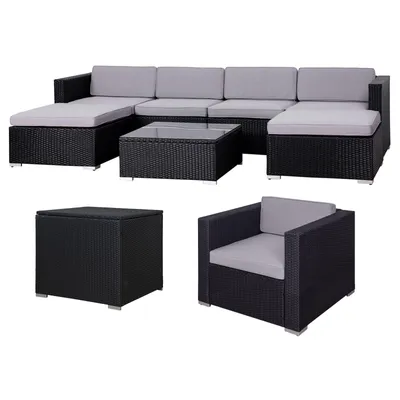Produktbild von SVITA LUGANO XL Rattanlounge Gartenmöbel Set Gartenlounge Gartensofa Schwarz