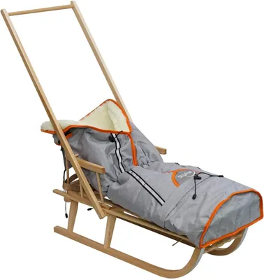 Produktbild von Holzschlitten für Kinder mit Rückenlehne Rodelschlitten Davoser Schlitten aus Holz mit einem Sicherheitsgurt Rückenlehne Pusher Winterfußsack