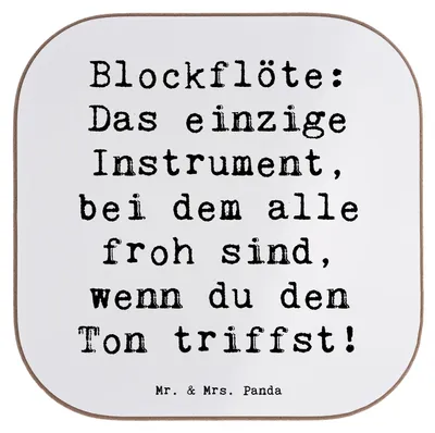 Produktbild von Mr. & Mrs. Panda Untersetzer Glas Spruch Blockflöte Freude - Weiß - Geschenk, Tenorblockflöte, Musiker, Lernkurve, Musik, Lernen, Coaster, für Gläser, gläseruntersetzer