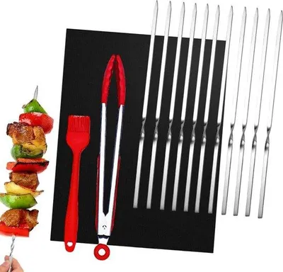 Produktbild von Famanu Grillspieße aus Edelstahl - 20 Stück mit Grillmatte und Zubehör