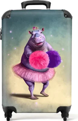 Obrázok produktu pre NoBoringSuitcases.com® Kufre na kolieskach Malý cestovný kufor na kolieskach so 4 kolieskami - Hippo - Flowers - Ballerina - Pompoms - Portrait - Kids - Cabin Size < 55x40x23 cm & 55x40x20 cm - Foto kufor - Cabin Suitcase - Board Lugry-on Suitcase 55x35x20 cm, 36L,