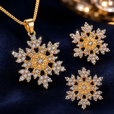 Produktbild von Schneeflocke Halskette Anhänger Ohrringe Schmuck-Set