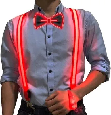 Immagine prodotto di Cintura in pelle con meccanismo di passaggio del filo - Motivo a farfalla - Articoli per feste - Fasce luminose al neon - Unisex - Cintura rossa lucida