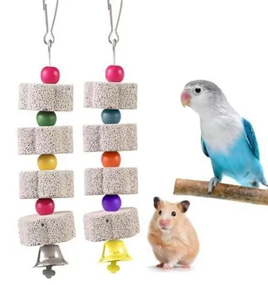 Productafbeelding van Kalksteen voor vogels, 2 stuks, met metalen belletje om aan te knabbelen