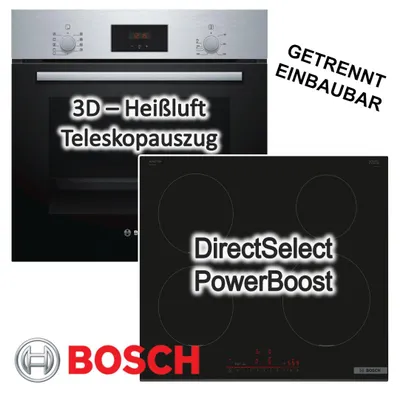 Produktbild von Herdset Bosch Einbau-Backofen Schnellaufheizung + Induktionskochfeld PowerBoost autark 60 cm