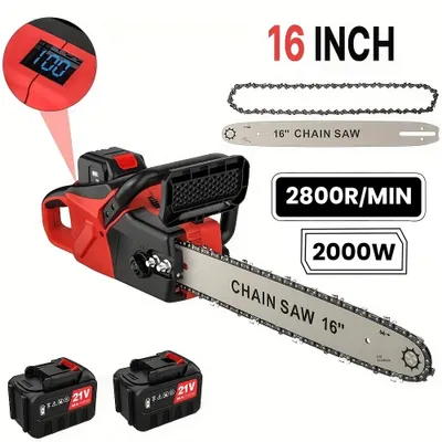 Obrázek produktu pro Akumulátorová řetězová pila - 40 cm - Bezuhlíkový motor - Automatické mazání řetězu - Bezdrátová - 2 baterie - Červená 3