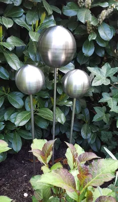 Produktbild von Rosenkugel 3er Set 20 cm, 15 cm & 10 cm Edelstahl matt gebürstet Dekokugel mit Stab 80 cm