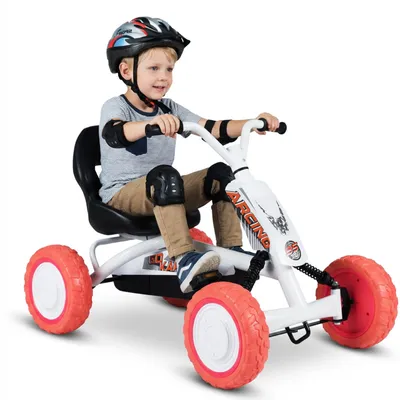 Image de Kart à pédales COSTWAY pour enfants, avec siège réglable, dossier, pédales, marche avant et arrière et pneus, kart à pédales pour enfants de 3 à 8 ans