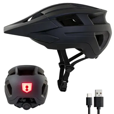 Produktbild von Herren Fahrradhelm Schwarz Matt | USB-C Rücklicht | 54-61cm | MTB & City