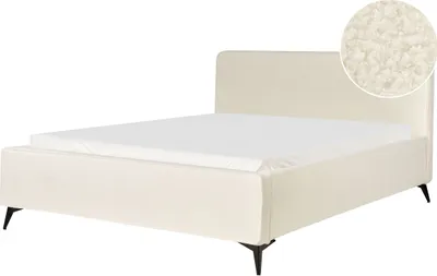 Obrázek produktu pro BELIANI Rám postele krémově bílý buklé čalounění černé kovové nohy 180 x 200 cm čelo klasický minimalistický styl ložnice