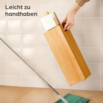 Produktbild von Toiletpapierhalter Stehend - AusHolz mit Magnetischem Deckel für 4 Rollen - Platzsparend und Rutschfest