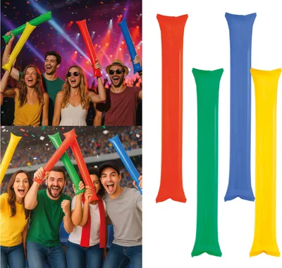 Productafbeelding van Sportieve jubelstokken, opblaasbaar, multicolor, geschikt voor carnaval, evenementen, feesten, muziekvoorstellingen, accessoire voor volwassenen, voor plezier en feest. Kleur: geel