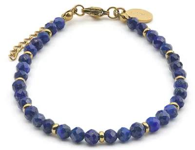 Produktbild von LAVISA Granat Edelstein Armband - 4mm Perlen - Echte Naturstein Perlen | Kristallperlen, Heilsteine | Onesize mit Verlängerung (Lapislazuli)