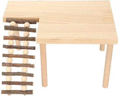 Immagine prodotto di Piattaforma per gabbia da criceto, realizzata in legno naturale, con scala. Dimensioni: 20 x 15,5 x 29 cm. Adatta per criceti e piccoli animali domestici