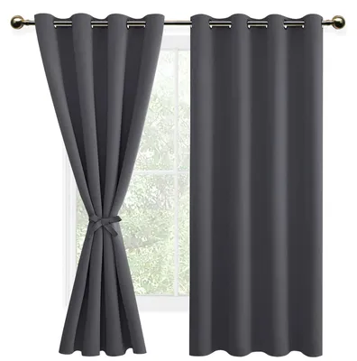 Thermische Ooggordinen 2er-Set 132x160 cm Dunkelgrau blickdicht