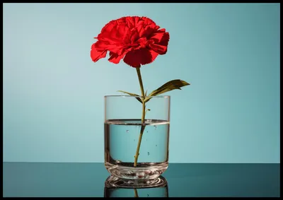 Produktbild von Minimalistisches Plakat 'Blume im Glas' mit roter Blume, 100x70cm, weißer Rand