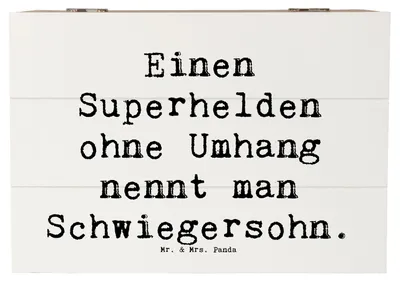 Produktbild von Mr. & Mrs. Panda Holztruhe Spruch Held Schwiegersohn 22 x 15 cm - Weiß - Geschenk, Schwiegereltern, Anerkennung, schatztruhe, Aufbewahrungstruhe, Aufbewahrungskiste, Box