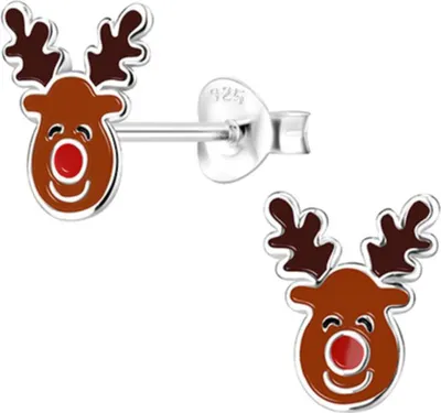 Produktbild von Weihnachtsohrringe: Kinder & Damen Ohrstecker Silber 925 Rentier (Reindeer)