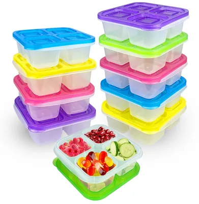 10 Snackboxen mit 4 Fächern, auslaufsicher, Bento-Box, spülmaschinengeeignet
