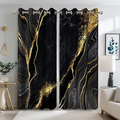 Verdunkelungsvorhänge 135x215 cm, Schwarz-Gold, 2 Paneele