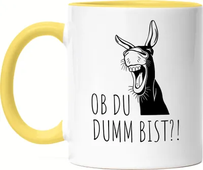 Produktbild von Ob du dumm bist?! Tasse Gelb Büro Geschenk Sarkasmus Mitarbeiter Chef Kollegen Witzig Esel