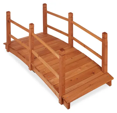 Produktbild von Relaxdays Teichbrücke, mit Geländer, begehbar, Teichübergang, Garten Dekoration, Holzbrücke, HxBxT: 56x140x60 cm, orange