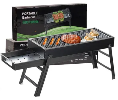 Produktbild von Holzkohlegrill tragbar klappbar 61x33x23cm – Leicht, Aschefänger | Für Camping, Picknick, Balkon