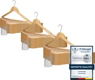 Produktbild von VonBueren 30 x Kleiderbügel Holz | 44,5 x 22 cm je Bügel/Holzbügel | Holzkleiderbügel | 360 Grad drehbar