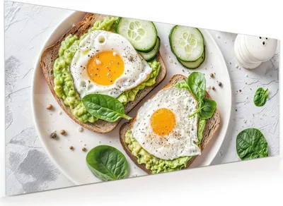 Produktbild von Küchenrückwand Spritzschutz Glas mit Motiv Brot und Avocado 40 x 40 cm