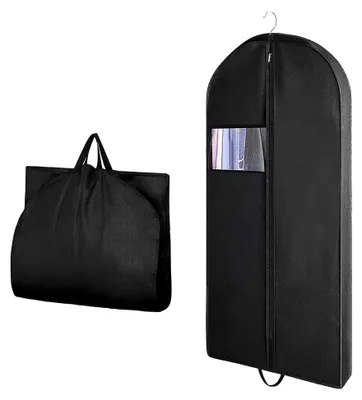 Produktbild von 60 x 153 Cm Kleidersack Anzugtasche Kleiderhülle Faltbar Kleidersäcke mit Reißverschluss Kleidersack Reisetasche Kleidersäcke Mottensicher für Anzüge Hemden Jacken (Schwarz)