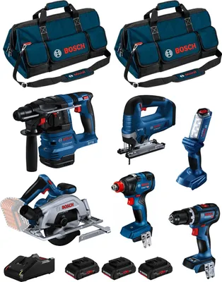 Immagine prodotto di Kit BOSCH BK603BAG (GSB18V-90C +GDX18V-200 +GKS18V-57-2 +GST18V-125B +GBH18V-22 +GLI18V-300 + 3x4.0Ah PC + GAL18V-40 + 2xHDBAG)