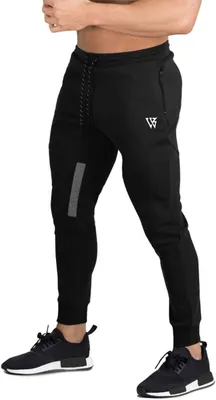 Productafbeelding van Zwarte joggingbroek voor heren met ritszakken, netinzet aan de binnenkant van de dijen en slanke pasvorm