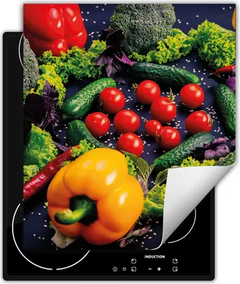 Immagine prodotto di DarHaus Piastra di copertura per fornelli 45x52 cm Tappetino antiscivolo Roll-up, colorato - Verdure